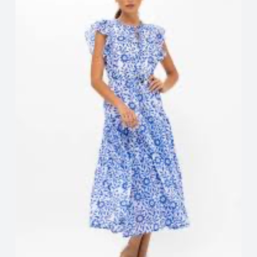 Oliphant Blue and White Midi Dress Cinched Flirty Small
